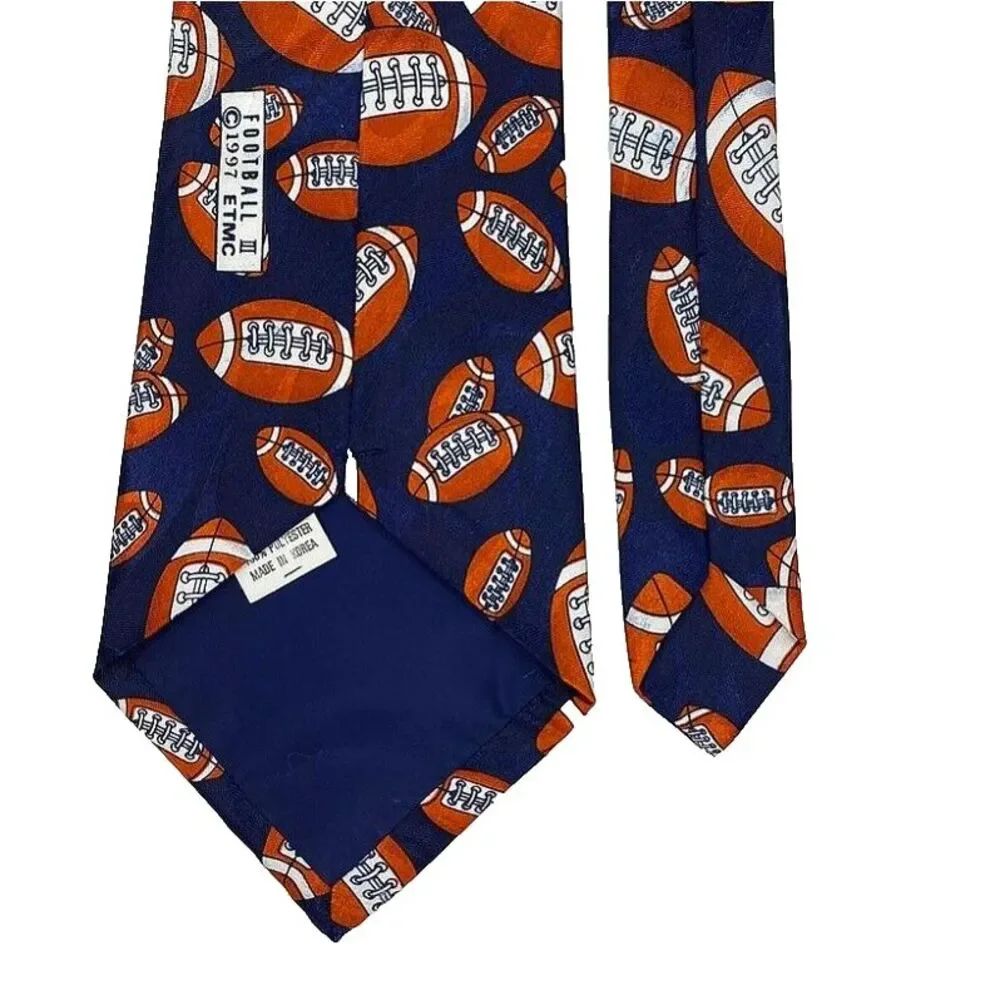 VTG 90s FOOTBALL‎ Neck Tie Blue 1997 A Rogers ETMC Made Korea Polyester Mens